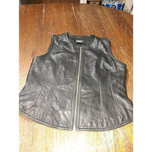 Size 10 M.T. Morgan Taylor Studio Black Leather Sleeveless Zip Vest Shirt Top